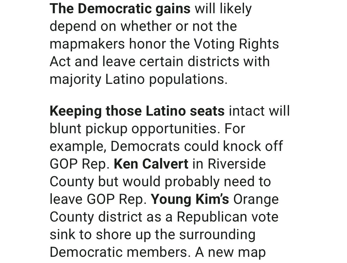 VanceUlrich's tweet image. A) Democrats would never screw over the Latino community, but instead of having 60%+ Latino seats, 50.01% could mean that Dem voters get spread more efficiently.
2) I think I could draw Young Kim out of her seat with my eyes closed. It’s pretty easy.