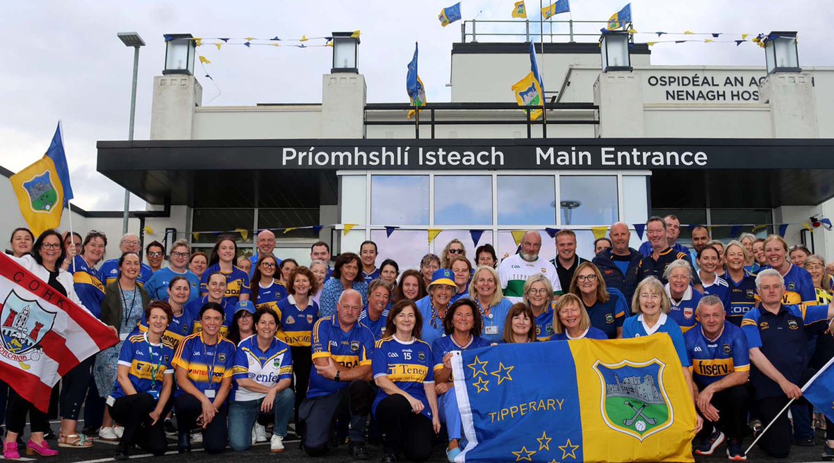 HSE Mid West (@hsemidwest) on Twitter photo Tipperary Jersey day at Nenagh Hospital with team family members holding the flag.
Staff show their support ahead of Sunday’s All-Ireland Hurling Final against Cork!
Best of luck to the Tipp team!
@tipperarygaa <a href="/officialgaa/">The GAA</a> @munstergaa <a href="/HSESouthWest/">HSESouthWest</a> <a href="/NenaghGuardian/">NenaghGuardian</a> @tippfmnews Tipperary Jersey day at Nenagh Hospital with team family members holding the flag.
Staff show their support ahead of Sunday’s All-Ireland Hurling Final against Cork!
Best of luck to the Tipp team!
@tipperarygaa <a href="/officialgaa/">The GAA</a> @munstergaa <a href="/HSESouthWest/">HSESouthWest</a> <a href="/NenaghGuardian/">NenaghGuardian</a> @tippfmnews