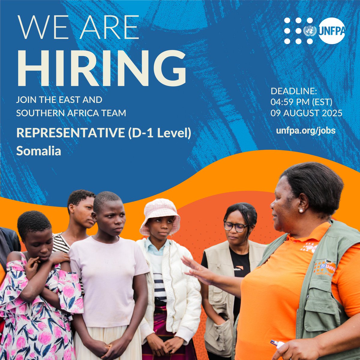 UNFPA's tweet image. ⚠️ #JobAlert: We are looking for a Representative (D-1) in #Somalia to lead the country team.
Spread the word and apply here before (04:59PM) 09 August 2025: unf.pa/RepSom
#UNJobs