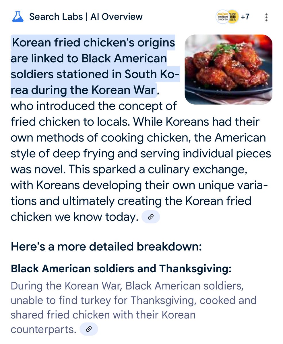 Korean fried chicken’s origins are linked to Black American soldiers stationed in South Korea during the Korean War. 

I fuckin knew it