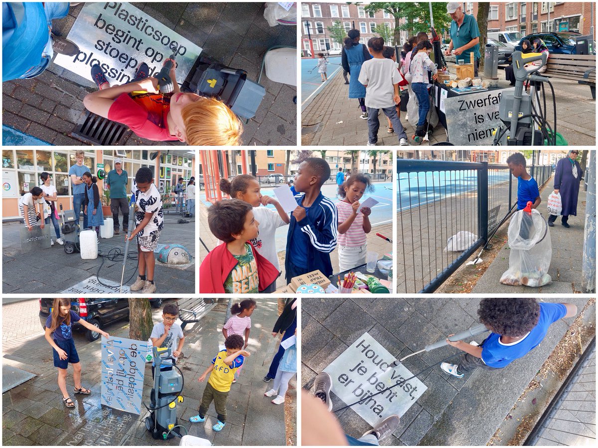 De rij wachtende kinderen voor het spuiten van #cleangraffiti liep gisteren op tot een uur. Het geduld is beloond met mooie gesprekken over de teksten én met vele stimulerende tags voor een schone wijk op het Gerrit Sterkmanplein! 
#oudewesten #zwerfie #Rotterdam #schonewijken