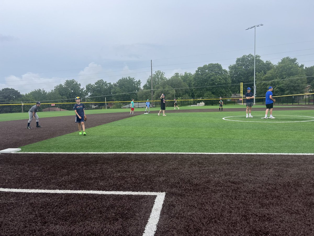 Great way to end our week of youth camp with a game of wiffle ball. Thankful for the turf softball field after a rainy night.