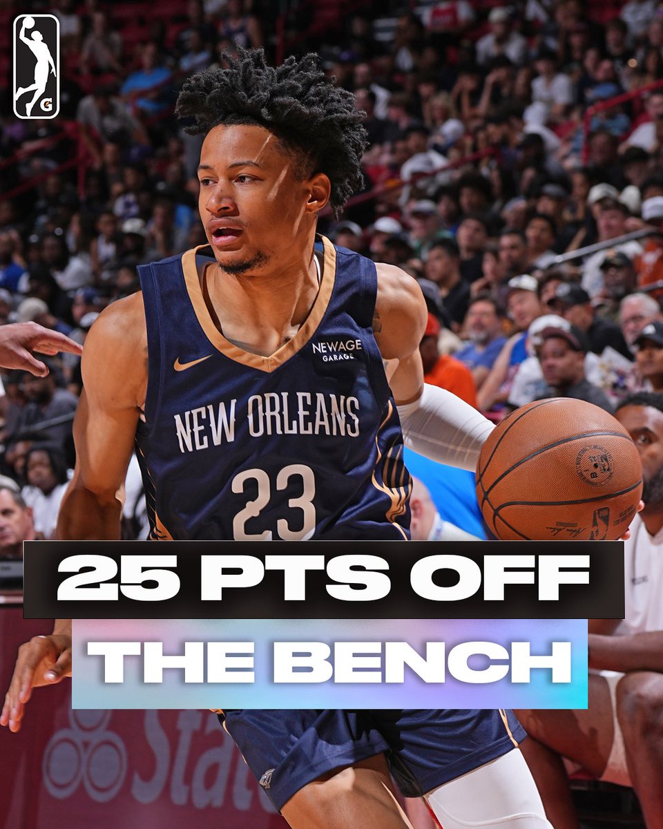 nbagleague's tweet image. He’s a certified BUCKET! 🔥💯
2025 G League Rookie of the Year Trey Alexander dropped 25 PTS and 5 3PM off the bench last night for the @pelicansnba. #NBASummer