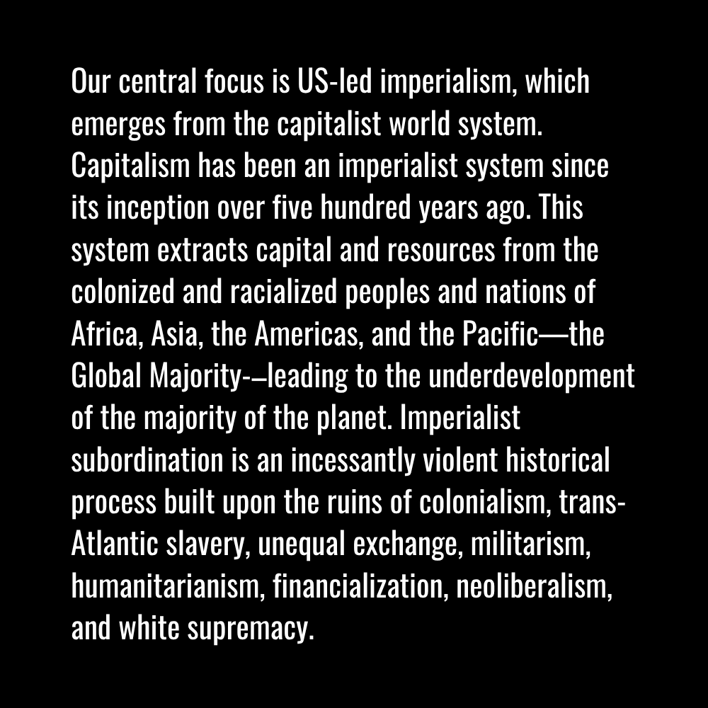 Imperialism has been brought to crisis by the economic, political, military, and ideological challenges posed by anti-imperialist forces. Imperialism has sought to restore its primacy with greater violence and repression.