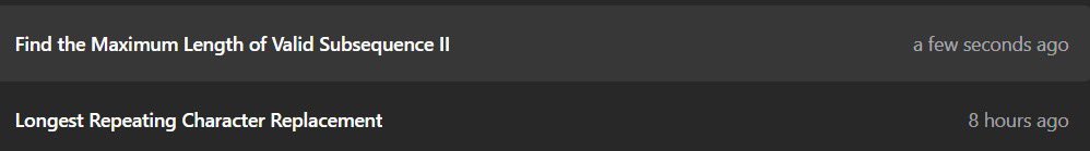 anuragx_01's tweet image. 🚀 Day 25 of #30DaysCodingChallenge
✅ Did LeetCode POTD: 3202
✅ Solved : Longest Repeating character replacement 
💻 Now kicking off with some JavaScript.
#DSA #buildinpublic