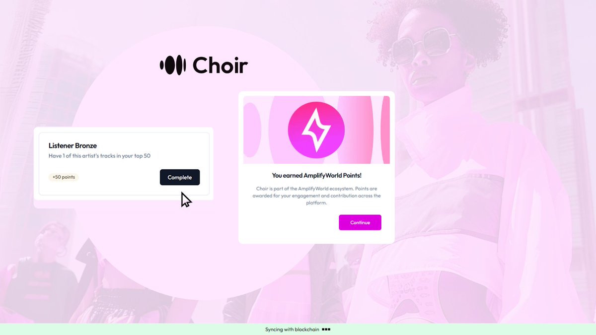 AmplifyWorld's tweet photo. 🚨 The MVP of Choir has been tested and we're already iterating onto our next version.
More detailed screenshots drop soon!
🎯 Fan missions
🎮 Gamified rewards
💰 Powered by $AMPS
🔐 On-chain verification
The era of passive fandom is over. https://t.co/Ox504L8Hn0