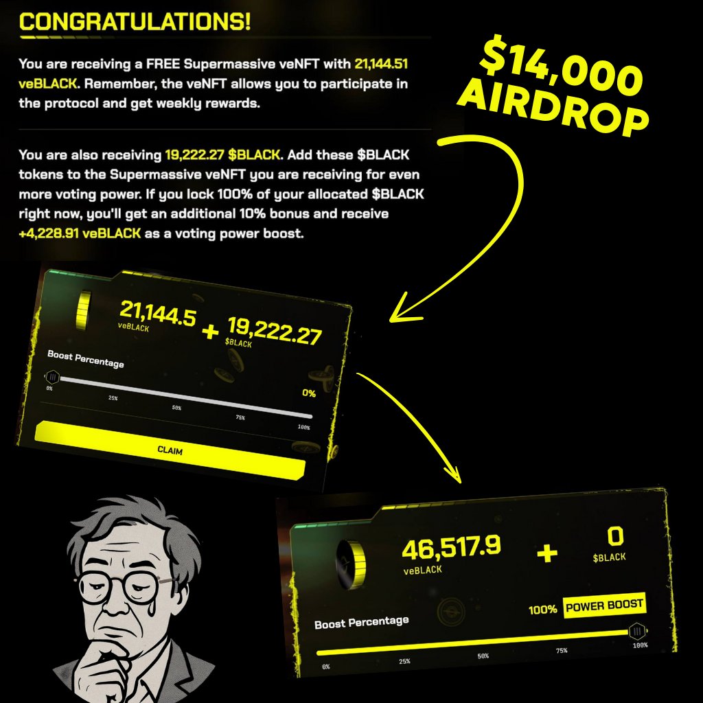 satoshi_tear's tweet image. 19222 $BLACK AIRDROPED TO MY WALLET FROM @BLACKHOLEDEX

Airdrops feel like free money, but every choice has a price

Here’s how I’m thinking it through (and I need your take, too, @zssbecker @elliotrade)

QUICK TAKES

→ $BLACK – a normal ERC20 you can trade or LP
→ veBLACK – an…
