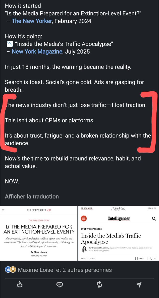 max_eyr's tweet image. Someone on LinkedIn commenting on AI's impact on traffic for media publications just used the most obviously AI-written segment ever.
I would say the jokes just write themselves but AI is probably behind that too.