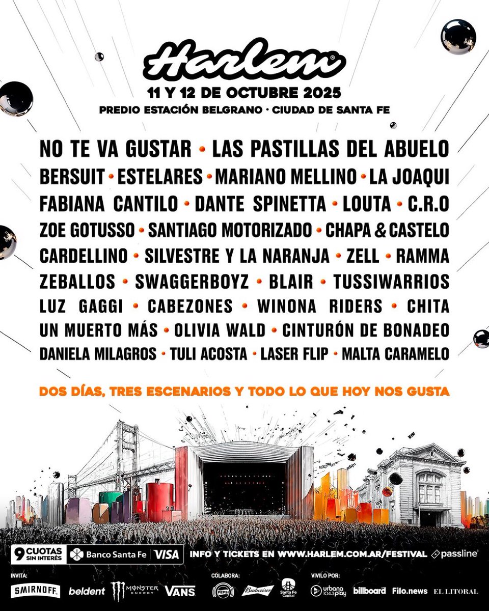 AgendadeArg's tweet image. Harlem Festival: anunciaron la grilla de la séptima edición 🔥
🗓️11 y 12/10
📍 Predio Estación Belgrano, Ciudad de Santa Fe
🎟️ Entradas en Ag/S >> agendade.com.ar