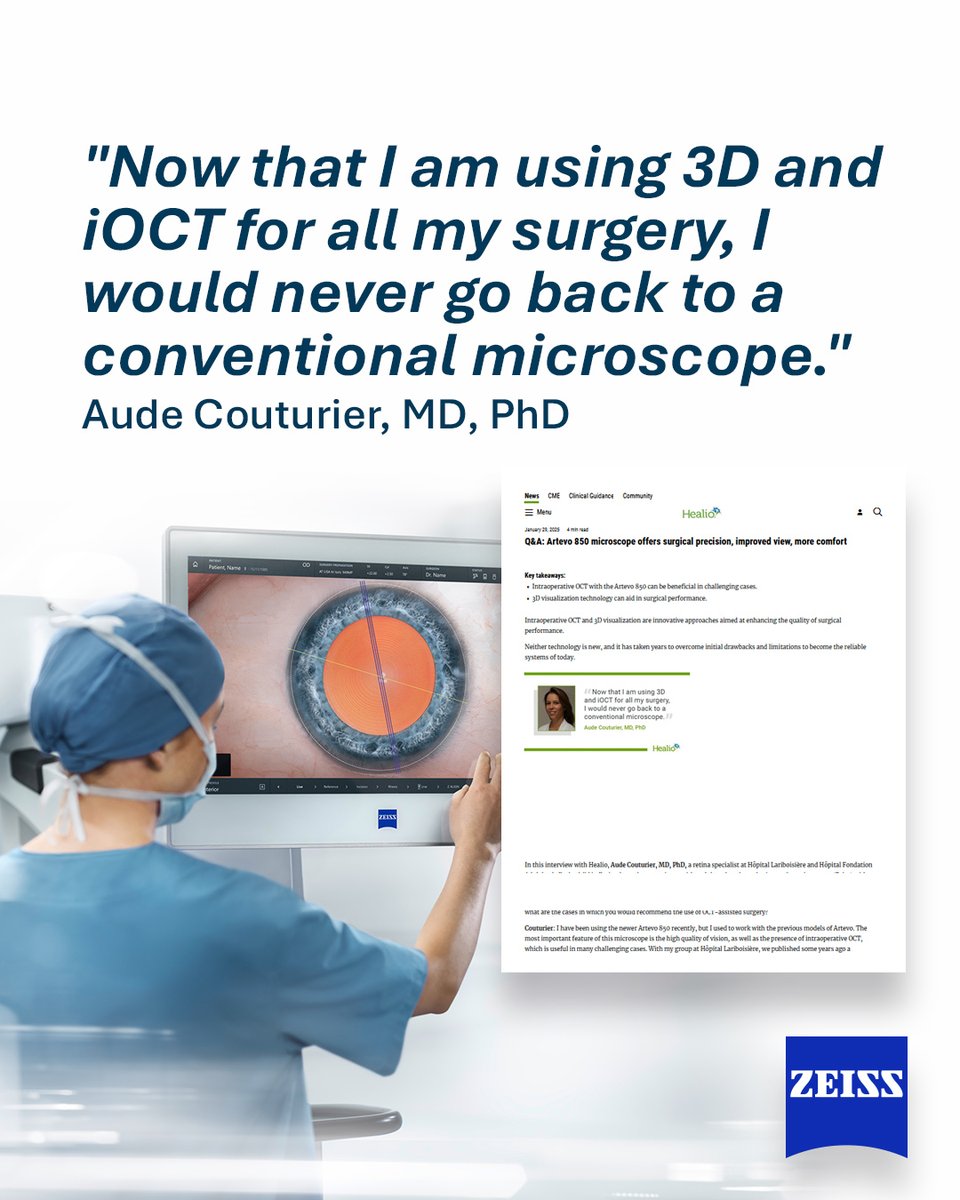 Is 3D OCT–guided surgery the next frontier? Dr. Aude Couturier on how 3D + iOCT in the ZEISS ARTEVO 850 brings unmatched resolution, wider view, comfort &amp; faster learning. She’ll never go back.

Read: zeiss.ly/in_OPT-3DOCT

#ZEISS #Artevo850