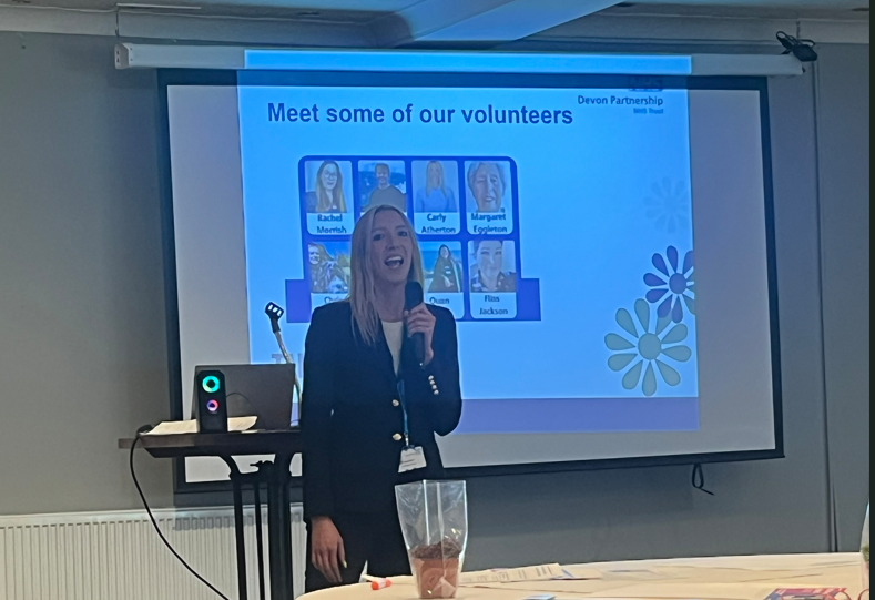 DPT_TALKWORKS's tweet image. Carly recently joined colleagues at the @DPT_NHS Admin Conference in Barnstaple, to share her journey as a volunteer so far. She spoke about what motivated her to get involved in volunteering and what she enjoys most about being a TALKWORKS volunteer.