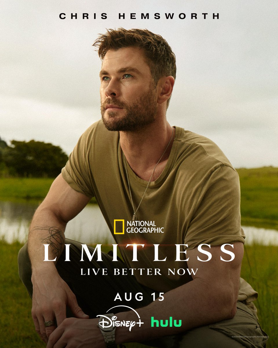 NatGeoTV's tweet image. What does it take to live better? It's not just about training the body. From the Swiss Alps to South Korea, @chrishemsworth is pushing past limits to find the science—and the mindset—for a healthier, stronger life.
#LimitlessWithChrisHemsworth premieres August 15 on @DisneyPlus…