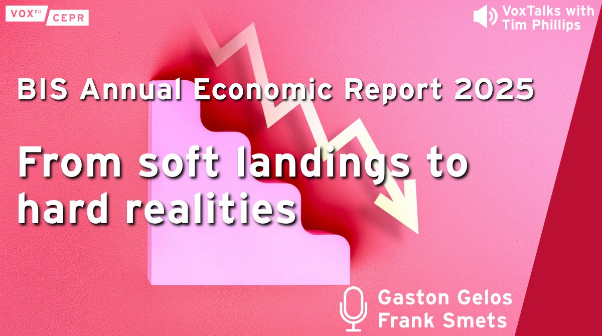 voxeu's tweet image. The @BIS_org Annual Economic Report released last month, and the message is clear: soft landings are off the table.
@ggelos1 & Frank Smets explain to @timsvengali what’s changed, what risks lie ahead, and how policy must adapt.
Listen here: cepr.org/multimedia/sof…