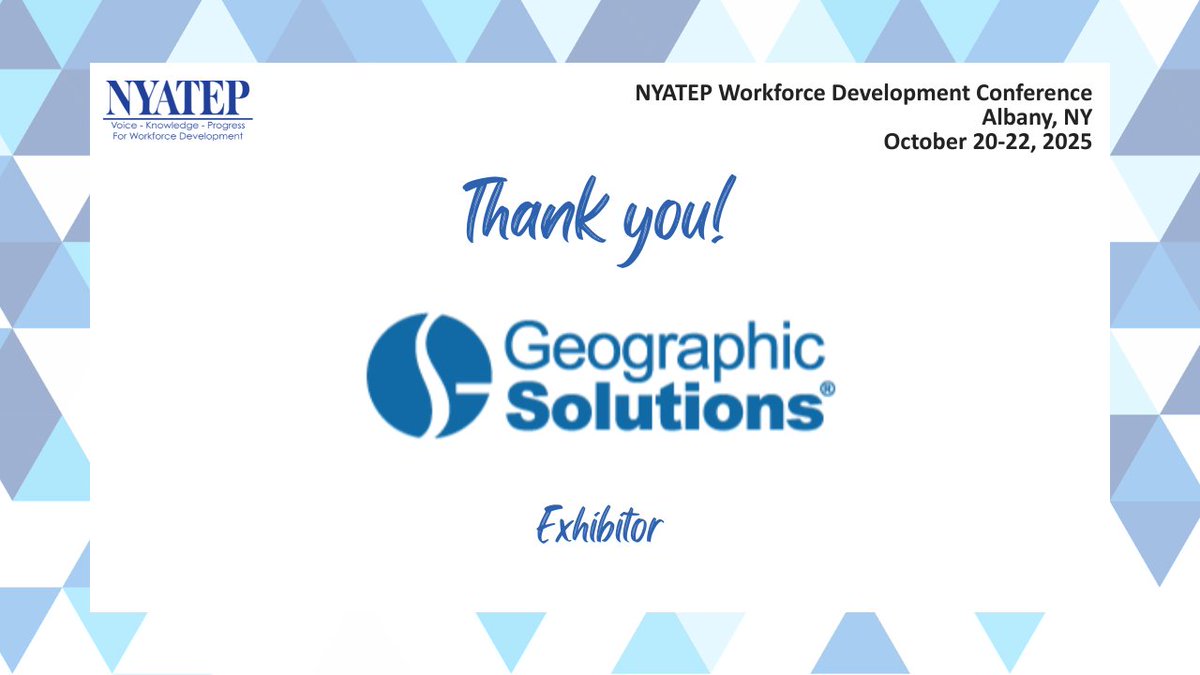 Thank you to @GeoSolutionsInc for exhibiting at the 2025 NYATEP Workforce Development Conference!

Your tech solutions are helping shape the future of workforce development in NY.

nyatep.org/2025fallconfer…