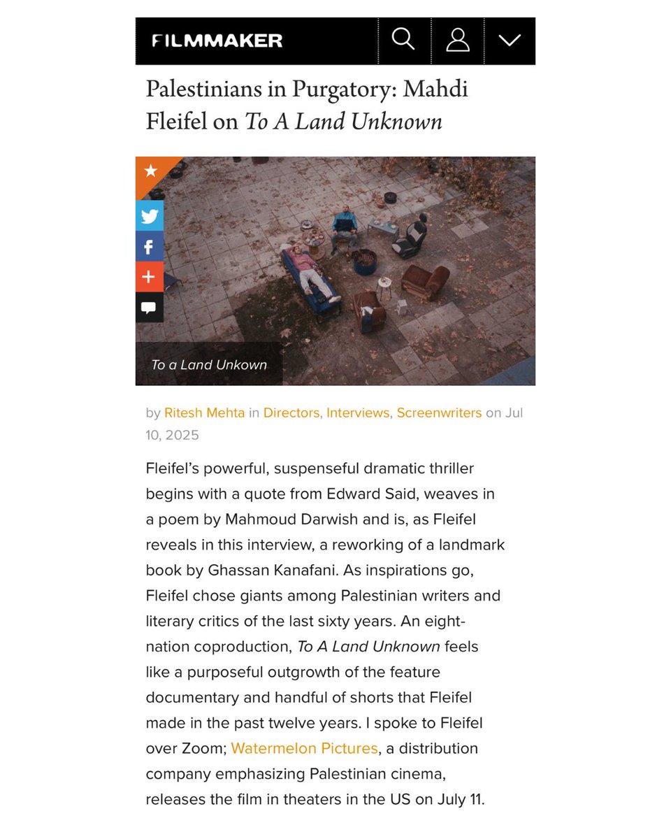watermelon_pics's tweet image. To
More from Ritesh Mehta’s @FilmmakerMag interview with Director Mahdi Fleifel where they talk literary inspiration, diaspora life, being labeled a “refugee director” and more.
Curious to see more of Mahdi’s films? Head to his @letterboxd profile to learn more!
Now Playing