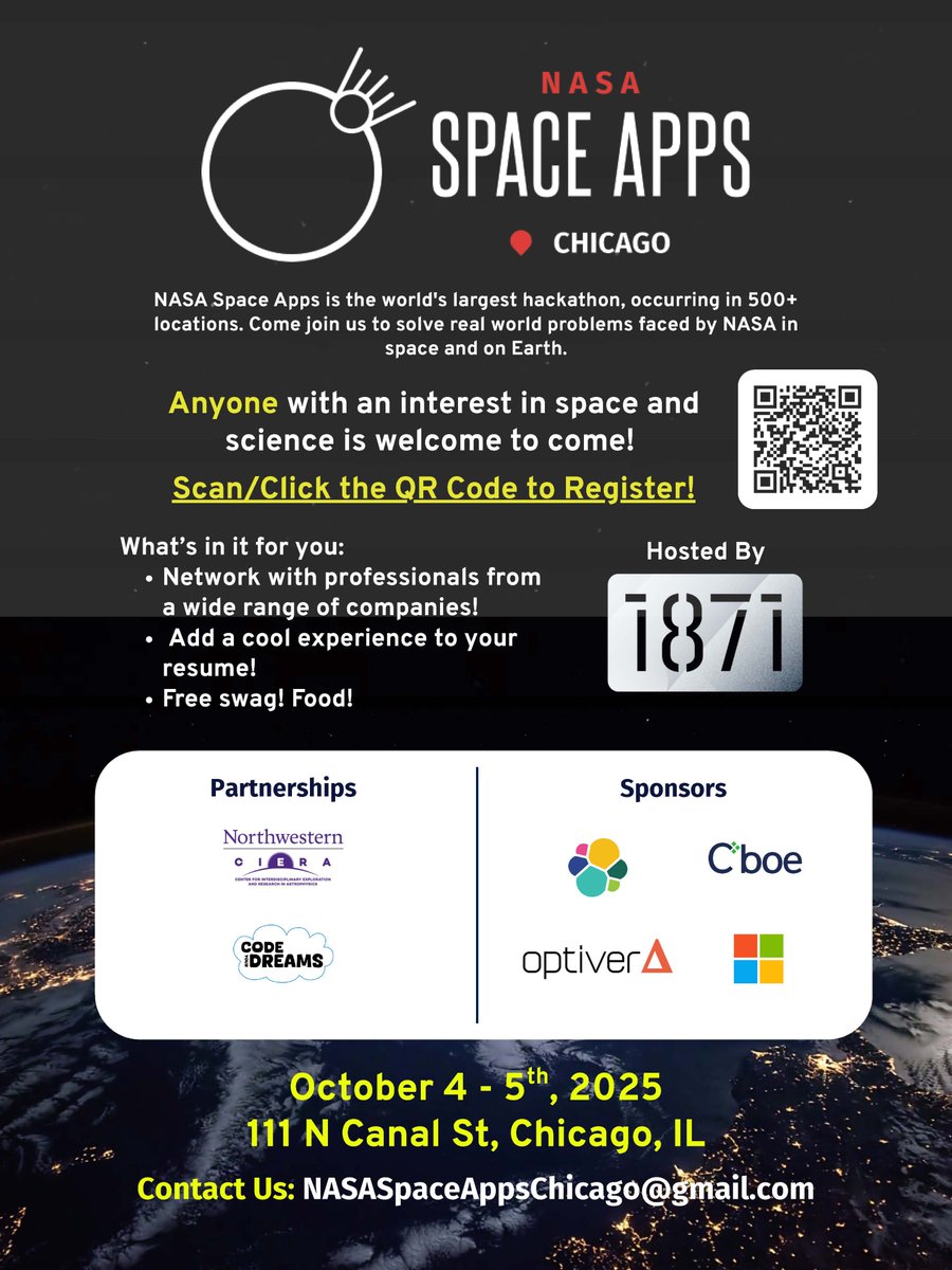 NUCIERA's tweet image. Registration is officially live for NASA Space Apps Chicago