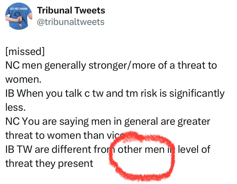 HennieInglis's tweet image. Isla Bumba doesn't know if she's a woman because she hasn't had a DNA/Chromosome test. She thinks she's female.
She's sure Dr Upton is a woman, though.
That's until her brain trips her up.
And Isla, they are statistically a greater threat to women.
#IStandWithSandiePeggie