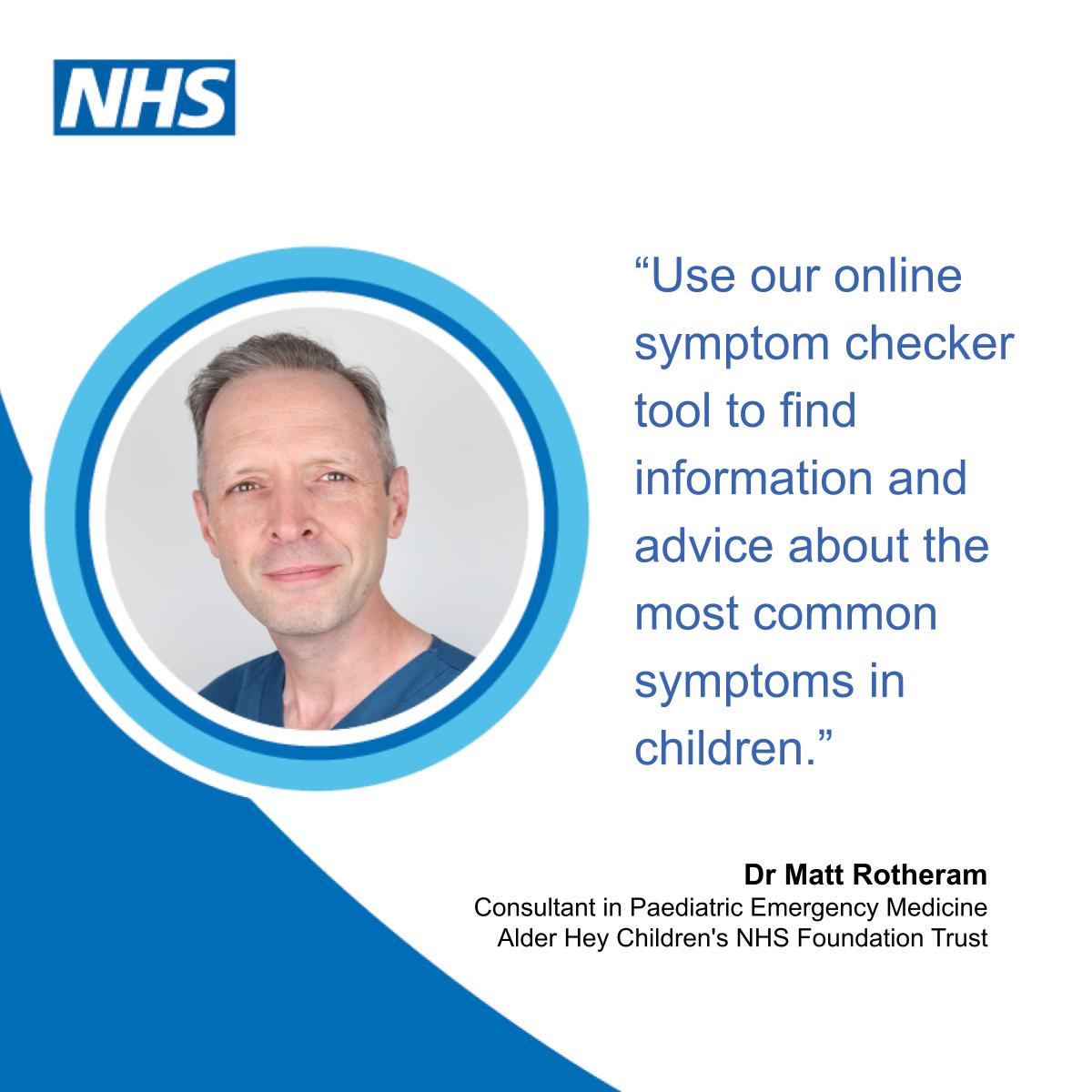 When a child is unwell, it can be worrying. 

Use Alder Hey Hospital’s online symptom checker tool to find information on the most common symptoms in children:

▶️ alderhey.nhs.uk/conditions/sym… or search 'Alder Hey symptom checker'