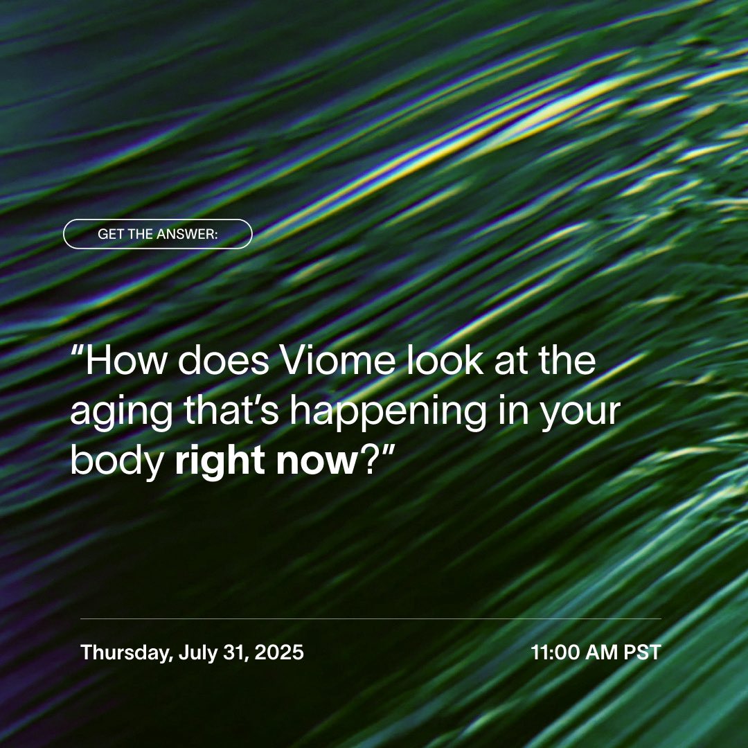 MyViome's tweet image. 🧬 Can your gut microbes help you age better?
Join Viome’s Dr. Momo live on July 31 to learn how microbial activity influences your healthspan.
🎙️ Free webinar → my.demio.com/ref/9VtjJY7KXq…
#LongevityScience #GutHealth #Microbiome #HealthyAging #Viome
