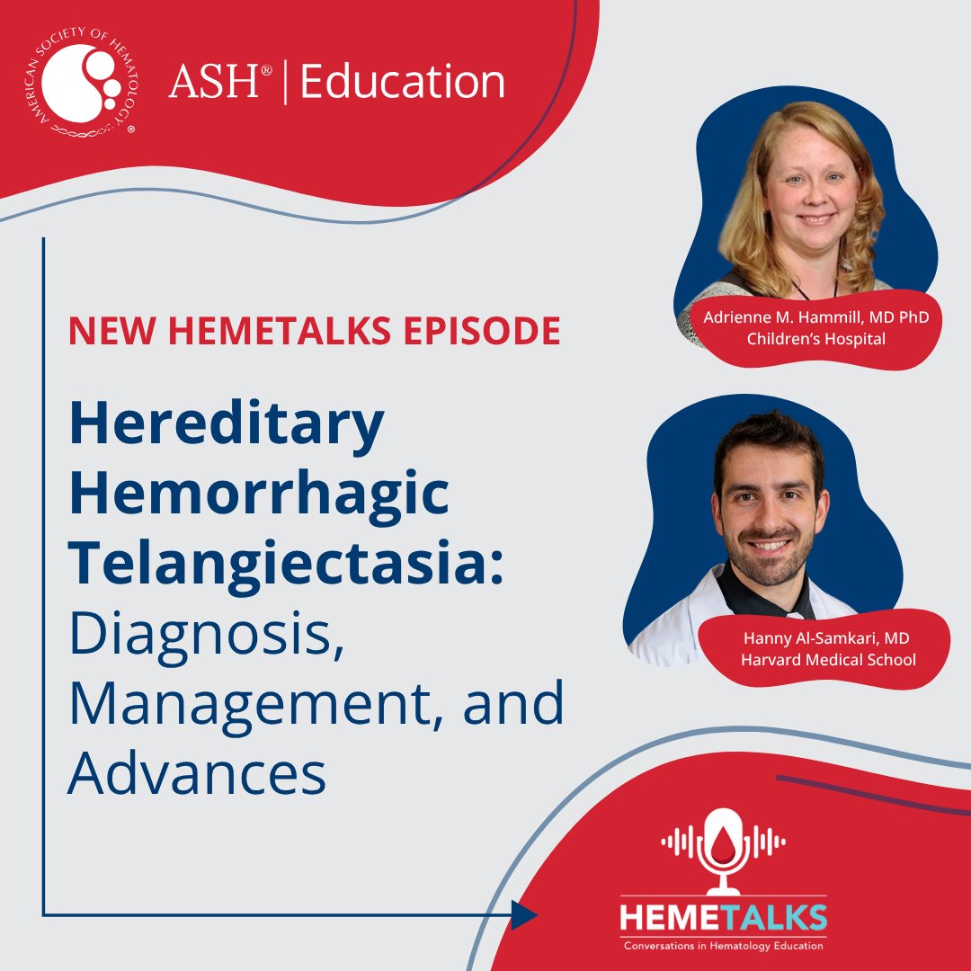 ASH_hematology's tweet image. Recurrent nosebleeds, AVMs, GI bleeding—what’s behind it?
In a new HemeTalks episode, Drs. @HannyAlSamkari and Hammill break down hereditary hemorrhagic telangiectasia in a real case and discuss how to diagnose and manage it. 🎧 ow.ly/vBaY50WqSrt