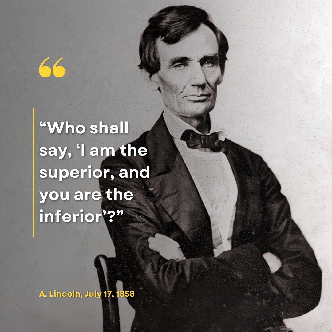 ALPLM's tweet image. #OnThisDay in 1858, #AbrahamLincoln asked: “Who shall say, ‘I am the superior, and you are the inferior’?” He was challenging slavery’s expansion and defending the idea that all people have a right to life, liberty, and the pursuit of happiness.
Source: ow.ly/af6C50WriOK