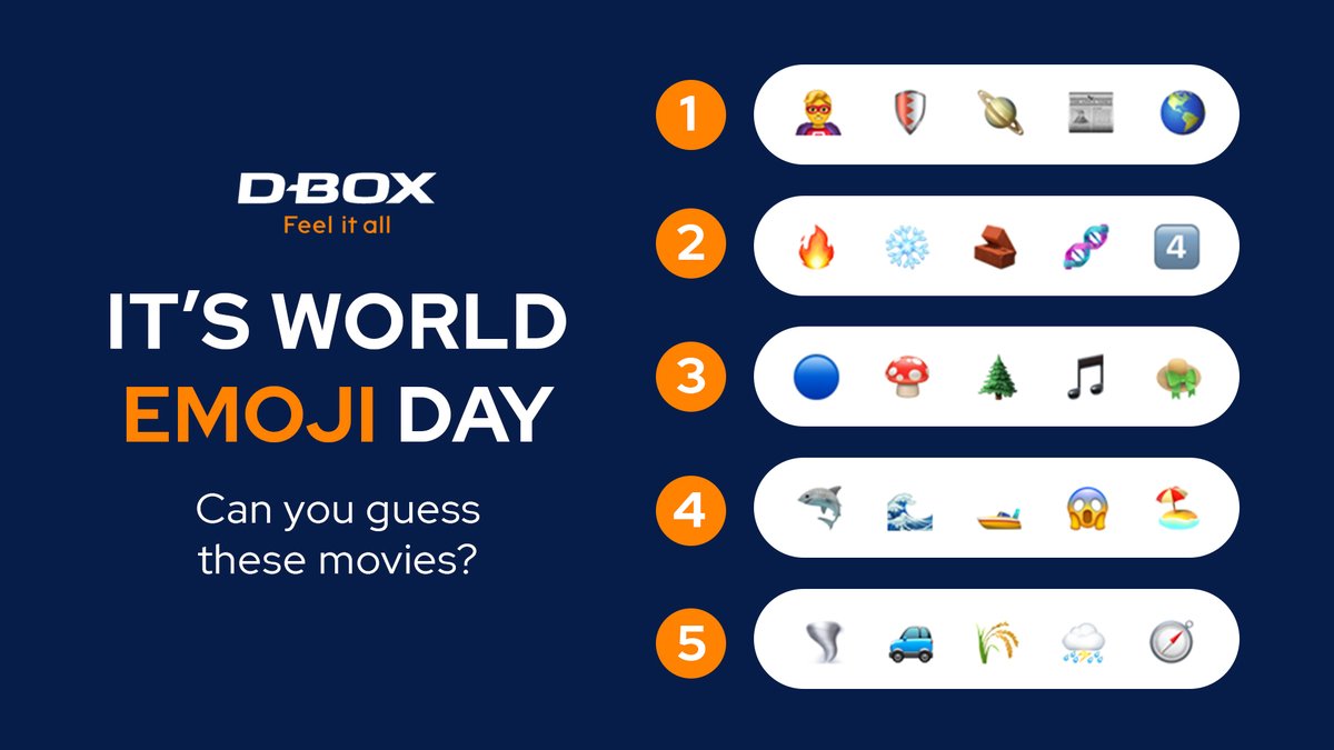 dboxtech's tweet image. 🎬🍿 It’s World Emoji Day — and we’re speaking in movies 👀
Can you guess which films we’re describing using only emojis?
//
🎬🍿 C’est la Journée mondiale des émojis, et aujourd’hui, on parle en films 👀
Saurez-vous deviner quels films se cachent derrière ces émojis seulement ?