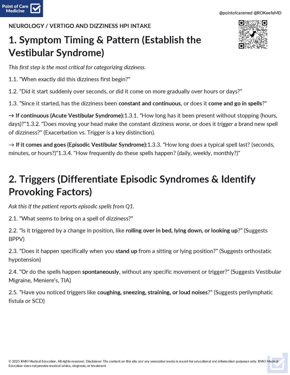 A patient says, "I feel dizzy."

Your differential widens from benign to life-threatening.

Before you reach for your tuning fork or order an MRI, the most powerful diagnostic tool is your HPI.

A structured history can bring immediate clarity. Here’s how to approach it.

🧵
