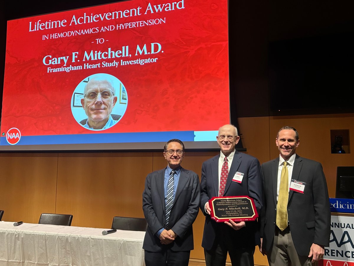 NAASociety's tweet image. Congratulations to Gary Mitchell, MD for receiving the 2025 Lifetime Achievement Award for his career’s work in arterial stiffness and pulsatile hemodynamics. Fun fact, Dr. Mitchell graduated first in his class of >750 students at Vanderbilt!