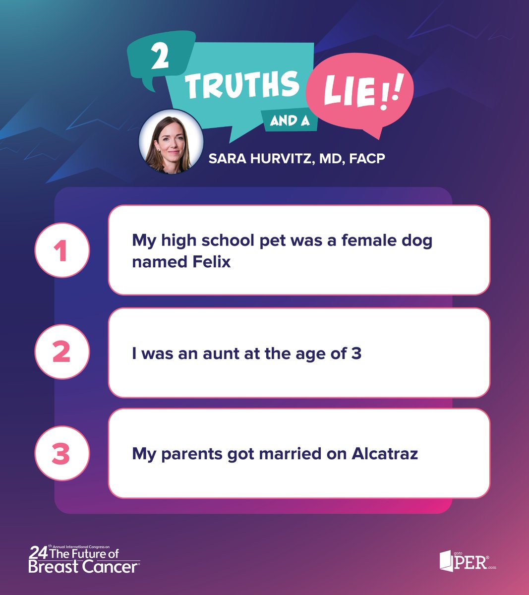 gotoPER's tweet image. IBC West Co-Chair Spotlight! Can you guess Sara Hurvitz lie? Comment below if you think you know it! tinyurl.com/mr78hhrj