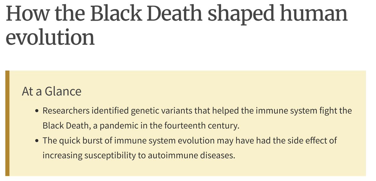 inkblue01's tweet image. "Black Death and other past pandemics may have shaped humans’ immune systems in ways both good and bad. While we acquired better protection against infections, we became more susceptible to autoimmune diseases."
nih.gov/news-events/ni…