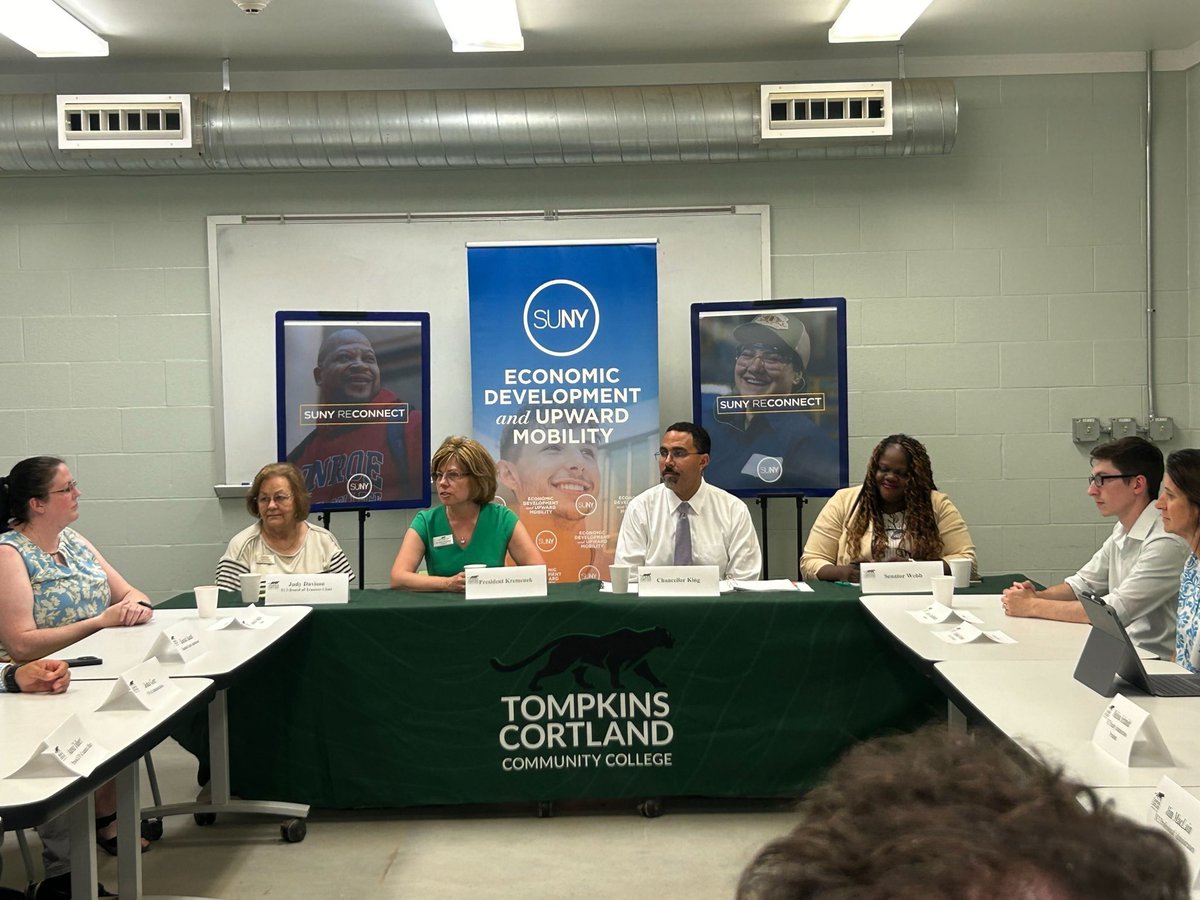 SenatorLeaWebb's tweet image. It was a privilege to be part of the SUNY Reconnect roundtable at Tompkins Cortland Community College (TC3) with SUNY Chancellor King. I’m excited to highlight the SUNY Reconnect program, which will be funded through the NYS FY 2026 Budget.