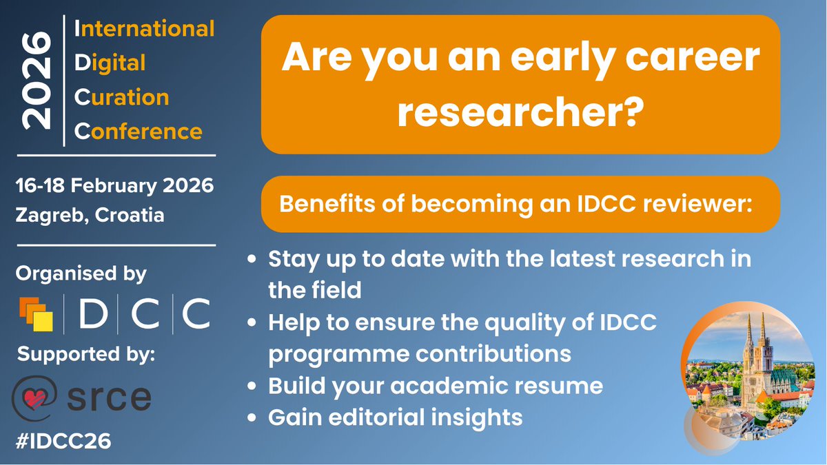 digitalcuration's tweet image. 📖Are you starting a career in research and looking to add practical experience to your academic resume to support your professional development?
✍️We are looking for people to review submissions that will contribute to the #IDCC26 programme.
Sign up now dcc.ac.uk/become-idcc-re…