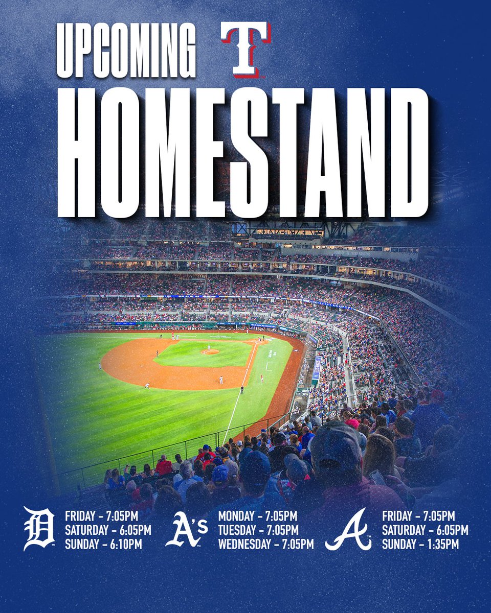 GlobeLifeField's tweet image. UPCOMING HOMESTAND ➡️
🆚Tigers, Athletics, Braves
🎟️: l8r.it/7upA
🏟️: l8r.it/K6t5
