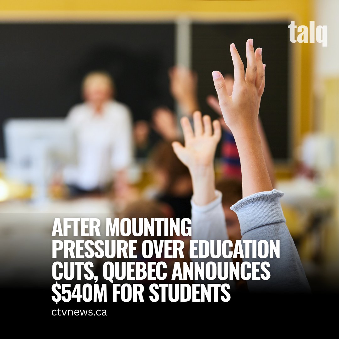 talq_quebec's tweet image. School sector officials welcome news but remain cautious as another change in funding is announced following pushback on all sides. Our kids' futures are at stake.
* Learn more 👉🏼 ow.ly/wtfv50WrhZa
#TALQ_Quebec #QuebecEducation #StudentSupport #QuebecSchools