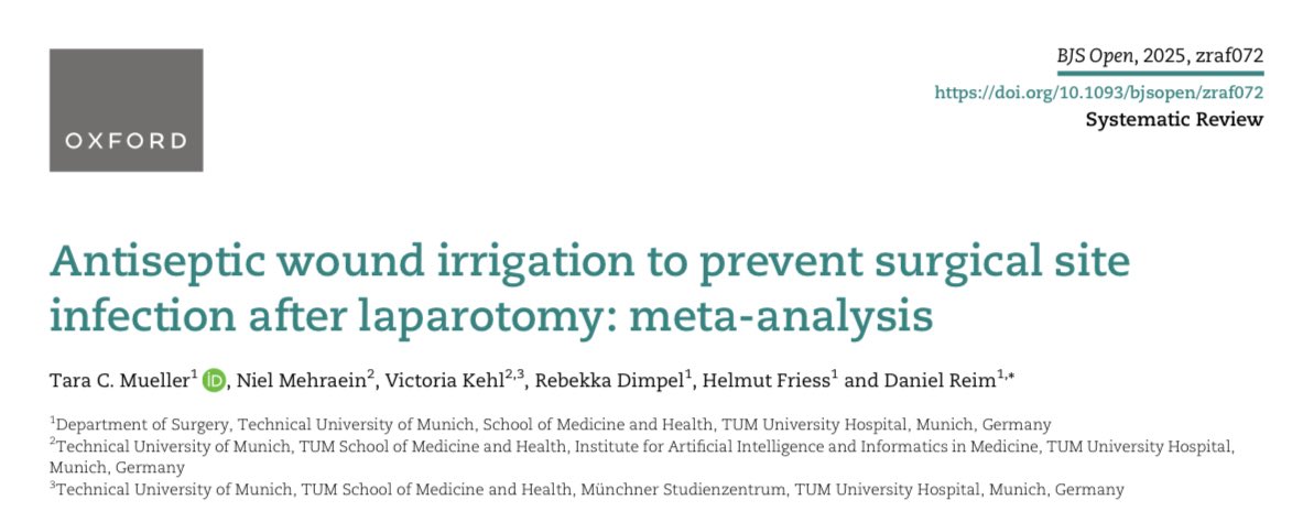 🧼 ¿Irrigar o no irrigar la herida tras una laparotomía?
Nuevo meta-análisis con más de 6000 pacientes. 

👌🏻 Irrigar sirve.
Usar suero o antiséptico antes de cerrar reduce el riesgo de infección de sitio quirúrgico (SSI) en cirugía abierta.