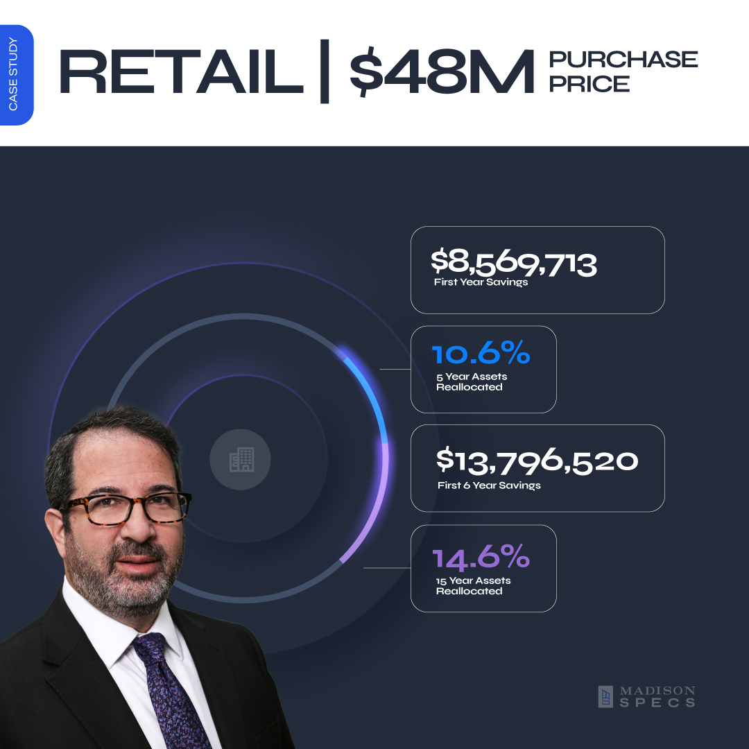 $13 million in first 6-year savings for this retail property in Baltimore, MD.

Thanks to Cost Seg Expert Brian Caplan and the Madison SPECS team for another smooth ride!

Reach out to save on your real estate assets: madisonspecs.com/contact-us

#taxsavings #costsegregation #retail