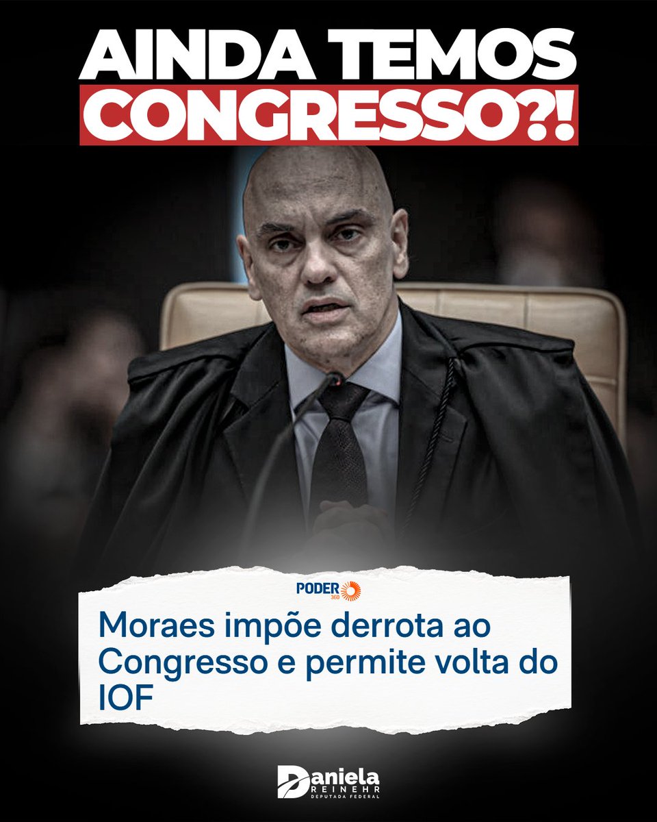O ministro Alexandre de Moraes, do STF, decidiu manter a maior parte do decreto do governo Lula que elevou a alíquota do IOF (Imposto sobre Operações Financeiras).

É, pessoal... acho que se esse tipo de decisão é tomada, é porque não precisamos mais do Congresso...