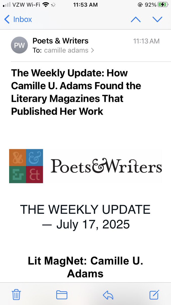 Camille_U_Adams's tweet image. Thank you @poetswritersinc for featuring me, my writing, and HOW TO BE UNMOTHERED: a Trinidadian memoir in email and on IG today. Such a delight and invigorating honour 😁💛🌞🌺