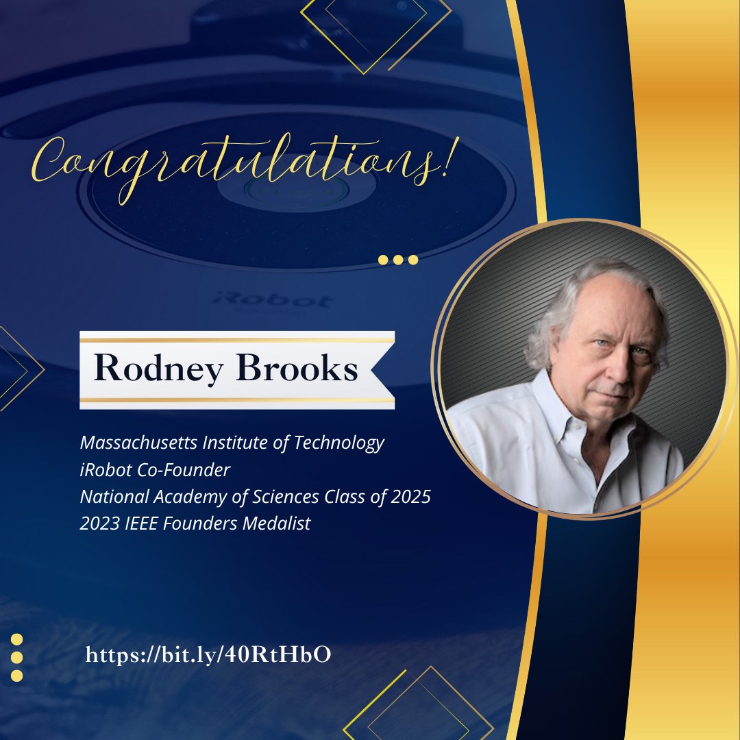 IEEEAwards's tweet image. Congrats to @MIT's Rodney Brooks, 2023 @IEEEorg Founders Medalist and @iRobot co-founder (hi, #Roomba!), on being elected to @theNASciences! A #robotics and #AI visionary, his work continues to shape the future. Learn more now at: bit.ly/40RtHbO #IEEE #innovation