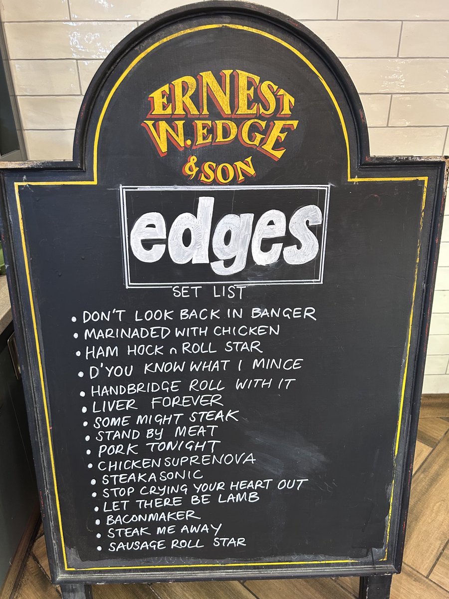 Edge & Son Butchers (@ewedgebutchers) on Twitter photo Our revised set list for the <a href="/oasis/">Oasis</a> 25 <a href="/liamgallagher/">Liam Gallagher</a> #oasis25 #butcher <a href="/ShitChester/">12 years of Shitchester</a> <a href="/chestertweetsuk/">#chestertweets</a> Our revised set list for the <a href="/oasis/">Oasis</a> 25 <a href="/liamgallagher/">Liam Gallagher</a> #oasis25 #butcher <a href="/ShitChester/">12 years of Shitchester</a> <a href="/chestertweetsuk/">#chestertweets</a>