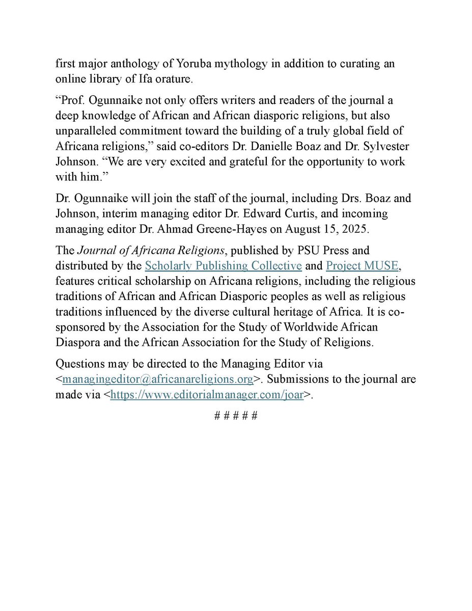 Edward Curtis (@edwardecurtisiv) on Twitter photo Professor Ayodeji Ogunnaike <a href="/mcgillu/">McGill University</a> Named Co-Editor of the Journal of Africana Religions.
#AfricanaReligions #Congrats Professor Ayodeji Ogunnaike <a href="/mcgillu/">McGill University</a> Named Co-Editor of the Journal of Africana Religions.
#AfricanaReligions #Congrats