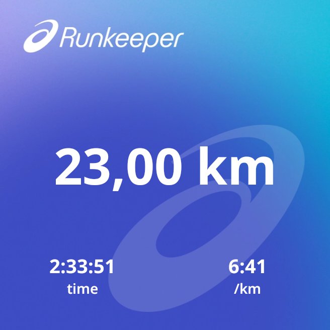 This is turning out to be a good week in terms of running. On Monday I ran 26 kilometres, and today I ran 23 kilometres, pushing my overall mileage for the week to 49 kilometres. 

#trainingwithrunkeeper