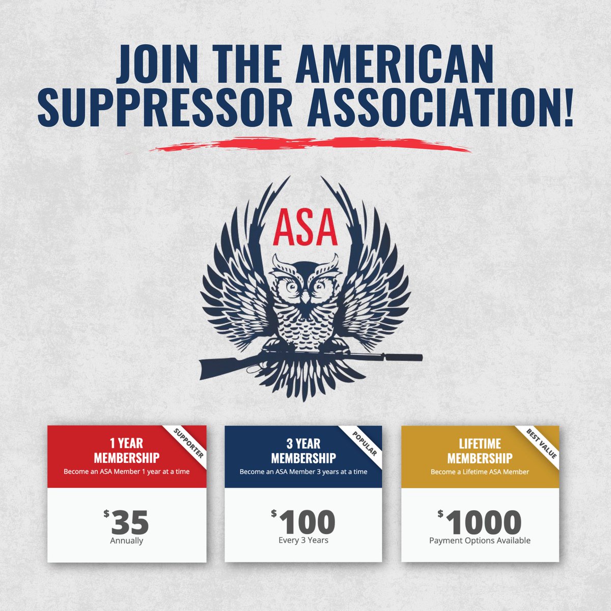 Over the last 14 years, ASA has fought against government overreach at all levels to ensure suppressors are a symbol of freedom. 🇺🇸

Our Second Amendment right to hearing protection matters, and so does your voice.

Join the fight. 👇americansuppressorassociation.com/memberships/