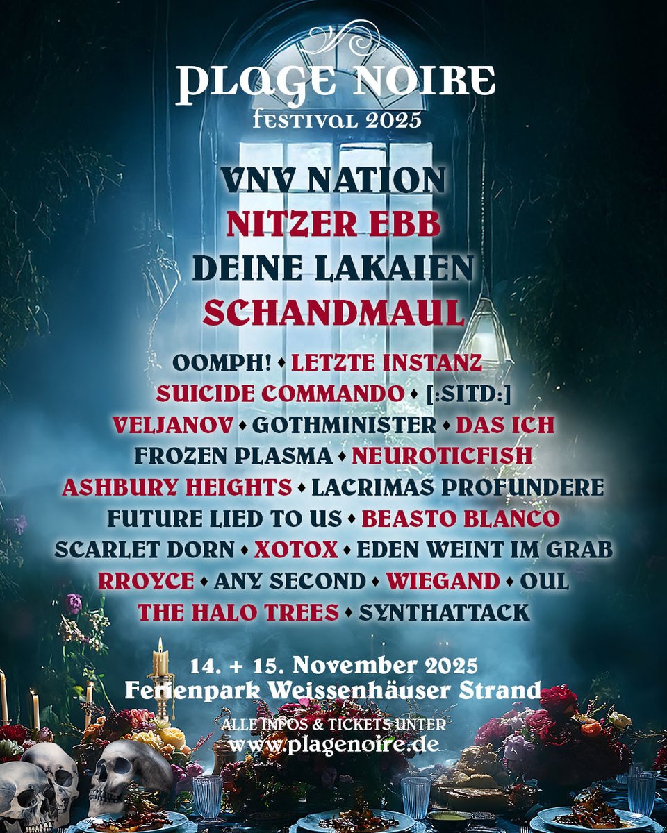 We are very excited to be part of PLAGE NOIRE (Weissenhäuser Strand, Germany)

November 14th and 15th, 2025

Info + tickets: plagenoire.de

#plagenoire #oomphband