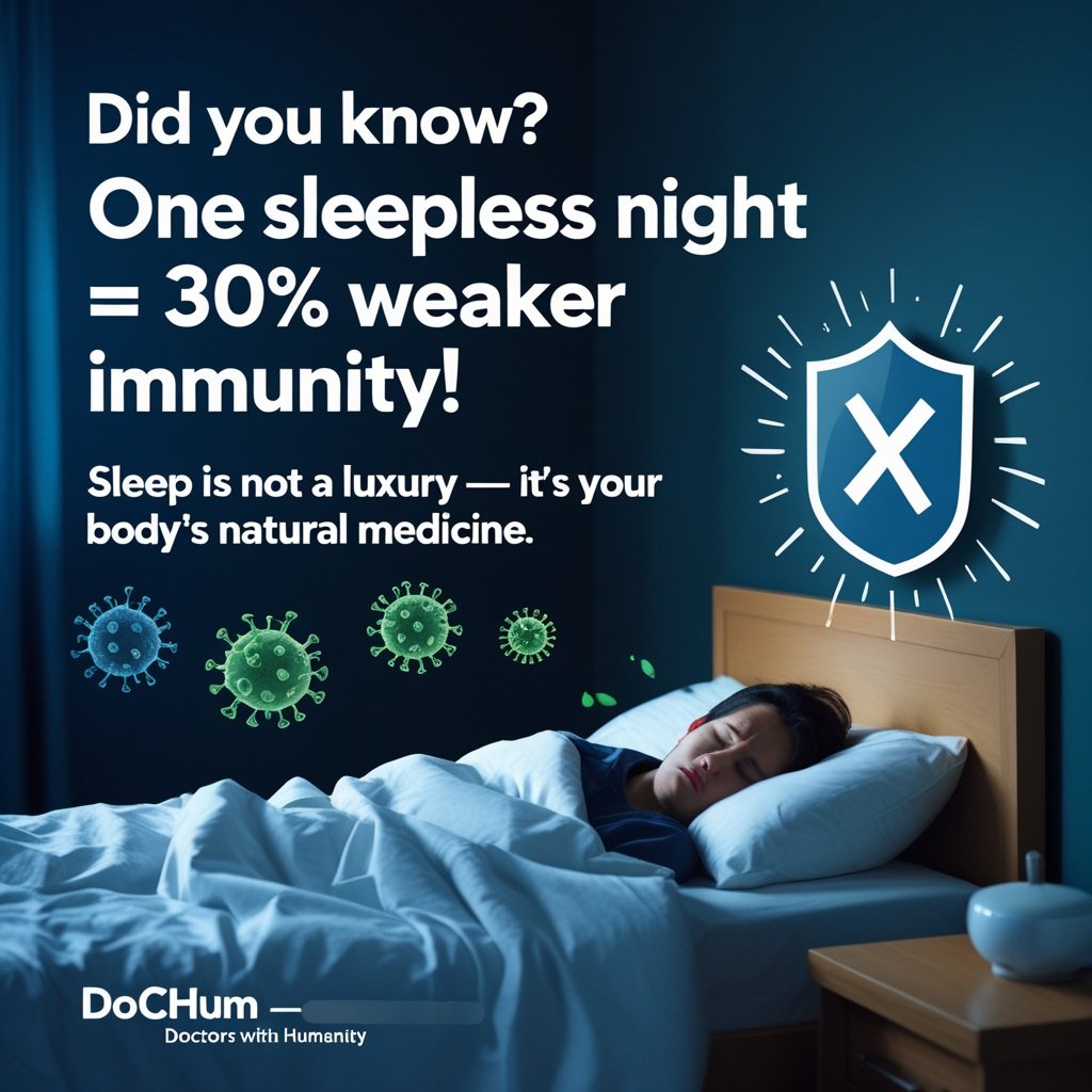 doc_hum's tweet photo. Did you know?
Lack of sleep for just one night can reduce your immune function by up to 30%!
👉 Sleep is not a luxury — it’s your body’s natural medicine.
#DocHum #SleepIsMedicine #HealthyLiving https://t.co/fWiTFHMxTg