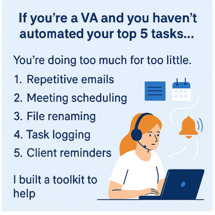 TaskDrift's tweet image. AI can’t replace a great VA.
But it can multiply your output.

Use it to:
• Draft faster
• Schedule easier
• Report instantly
• Follow-up on autopilot

The VAs who automate will win
I can help👇
tally.so/r/mKZZJ7
#VAtools #ProductivityStack #AIassistant #SmallBizSupport