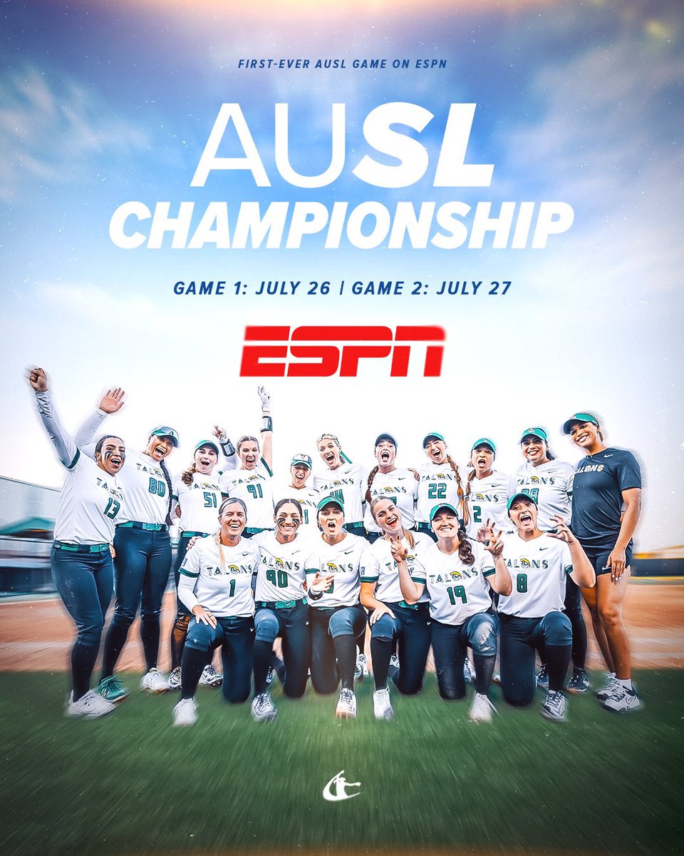 PRO SOFTBALL ON ESPN 🥎📺 

So far, the Talons are the only team that have secured a spot in the finals. Tune into the rest of the season to find out who joins them on ESPN in the fight for the top spot 🏆  

🔗 theausl.com/news/ausl-cham…