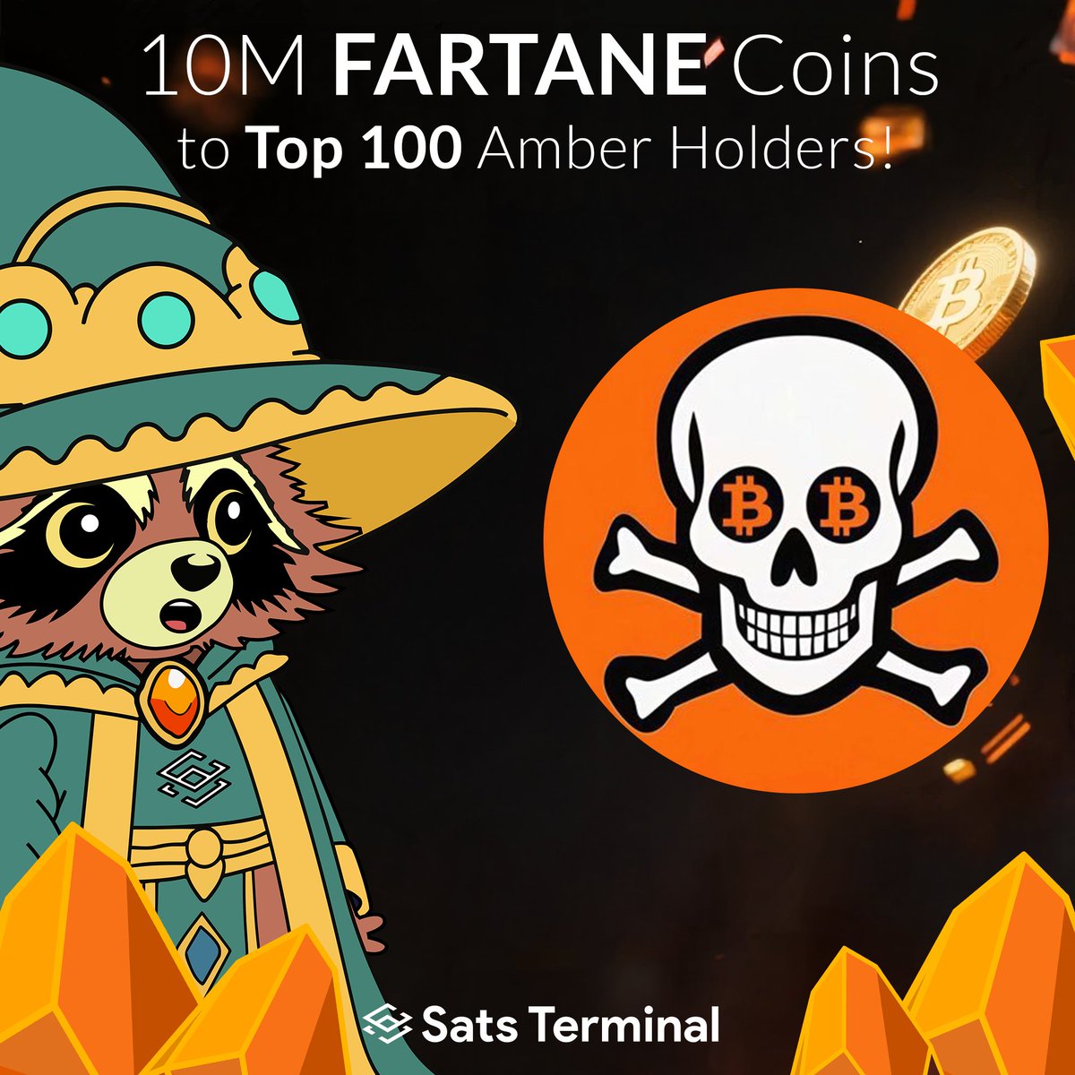 SatsTerminal's tweet image. Breaking: @FartaneCN did something generous and awesome, our top 100 Amber wallets will receive a 10M Fartane coin gift!