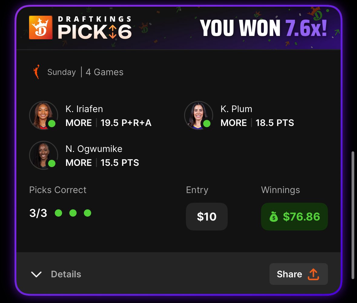 The <a href="/DGFantasy/">Daily Grind Fantasy Sports</a> Optimizer helped me cash an extra ≈ $300 on top of the $271 Streak Promo! There’s no better combo than DGF 🤝 Pick6!