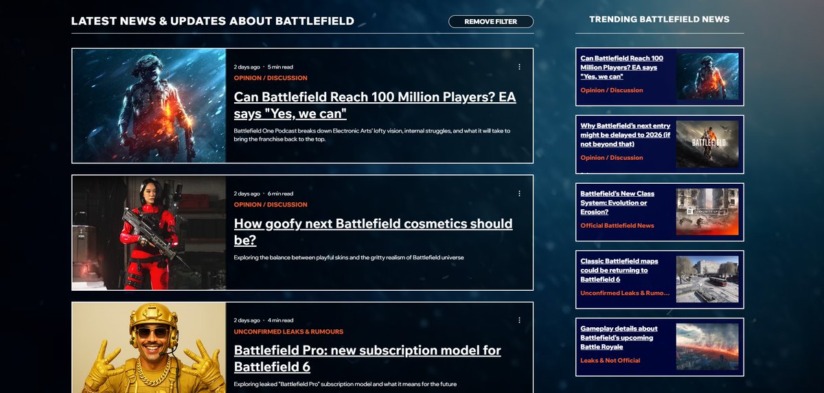 TheLankySoldier's tweet image. ANNOUNCEMENT
Battlefield One Podcast website finally up
battlefieldone.net
The main purpose of this website is not only to store our episodes as archive & history, but also to be #1 destination for anyone that wants to know all the latest news & updates about Battlefield